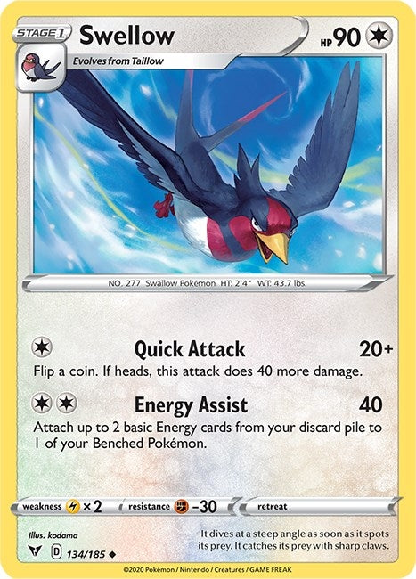 Image for Swellow (134/185) (SWSH04: Vivid Voltage) (SWSH04) - Pokemon
