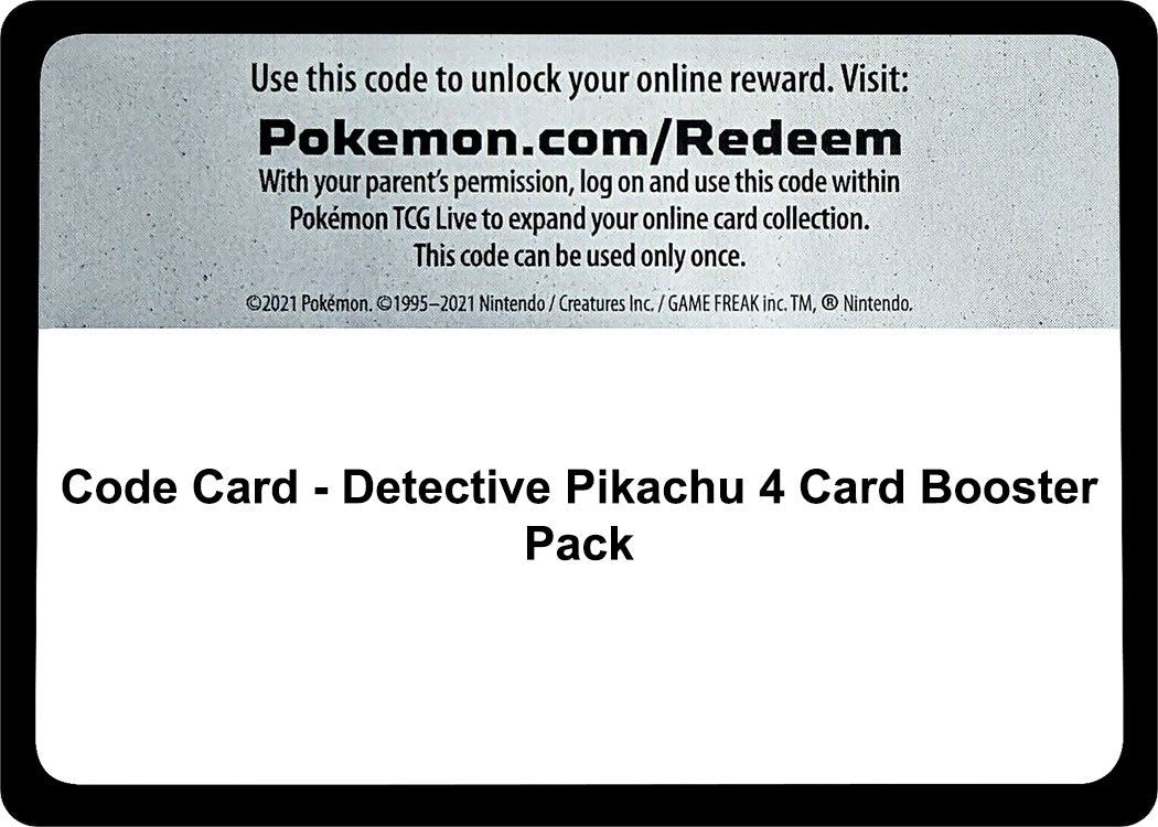 Image for Code Card - Detective Pikachu 4 Card Booster Pack (Detective Pikachu) (DEP) - Pokemon