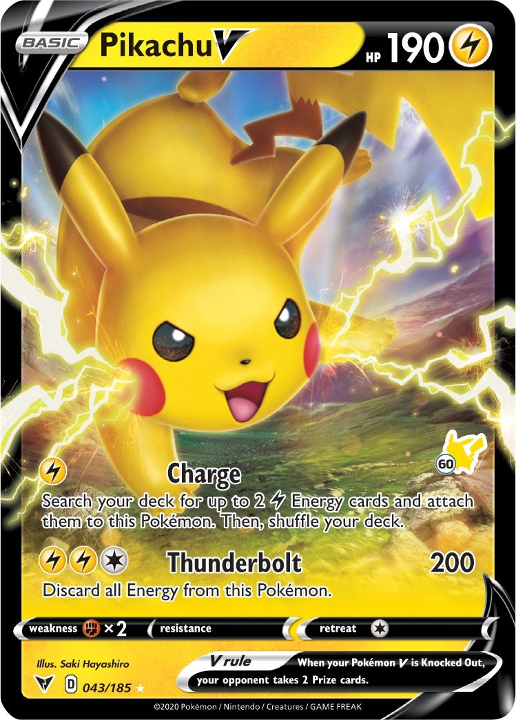 Pikachu V - 043/185 (#60 Pikachu Stamped) (043/185) (Battle Academy 2022)