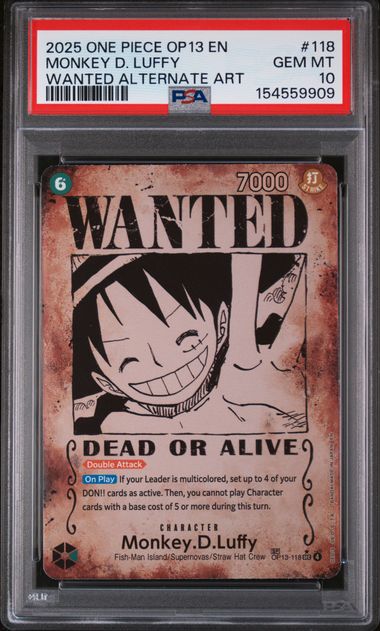 PSA 10 - 2025 ONE PIECE OP13-CARRYING ON HIS WILL #118 MONKEY D. LUFFY WANTED ALTERNATE ART