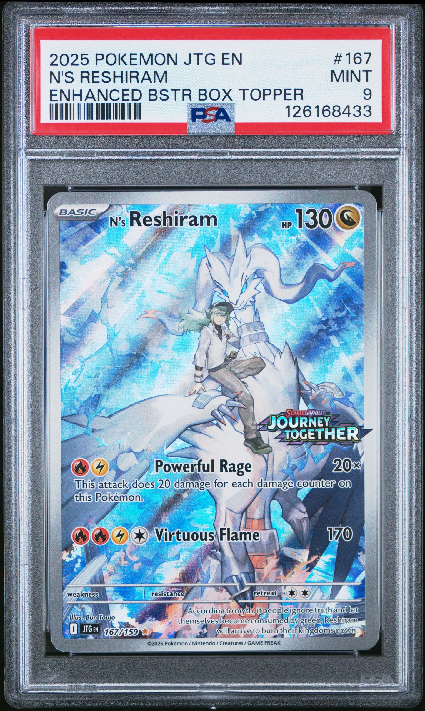 PSA 9 JOURNEY TOGETHER #167 N'S RESHIRAM ENHANCED BSTR BOX TOPPER