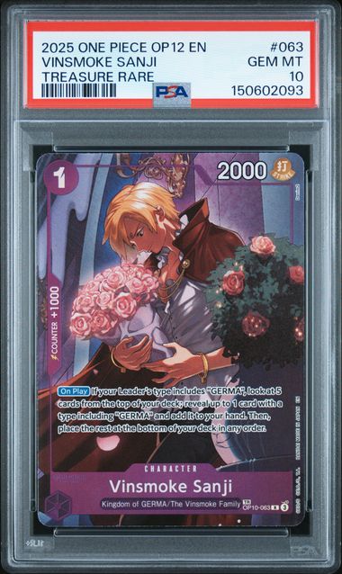 PSA 10 - 2025 ONE PIECE OP12-LEGACY OF THE MASTER #063 VINSMOKE SANJI TREASURE RARE