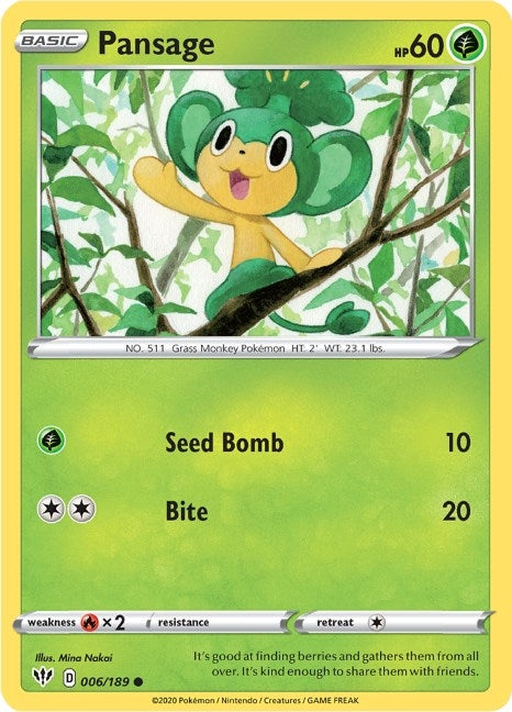 Image for Pansage (006/189) (SWSH03: Darkness Ablaze) (SWSH03) - Pokemon