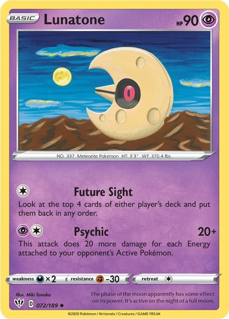 Image for Lunatone (072/189) (SWSH03: Darkness Ablaze) (SWSH03) - Pokemon