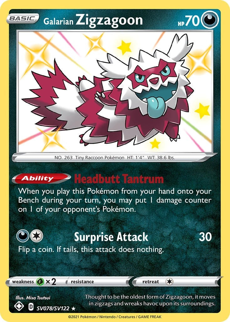 Image for Galarian Zigzagoon (SV078/SV122) (Shining Fates: Shiny Vault) (SHFSV) - Pokemon