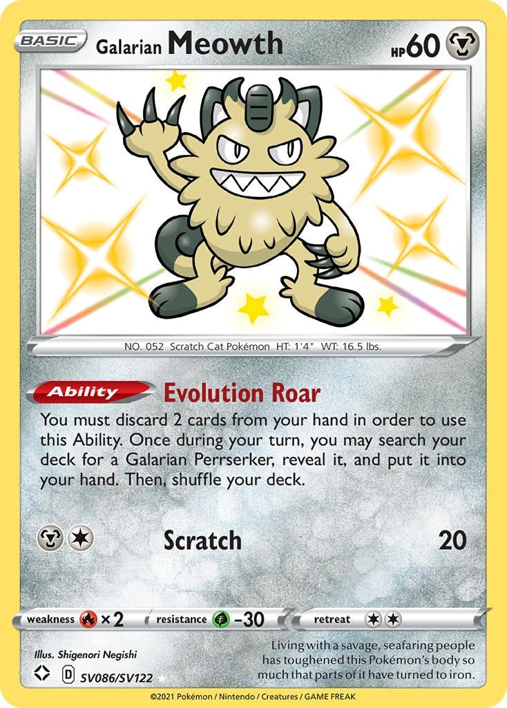 Image for Galarian Meowth (SV086/SV122) (Shining Fates: Shiny Vault) (SHFSV) - Pokemon