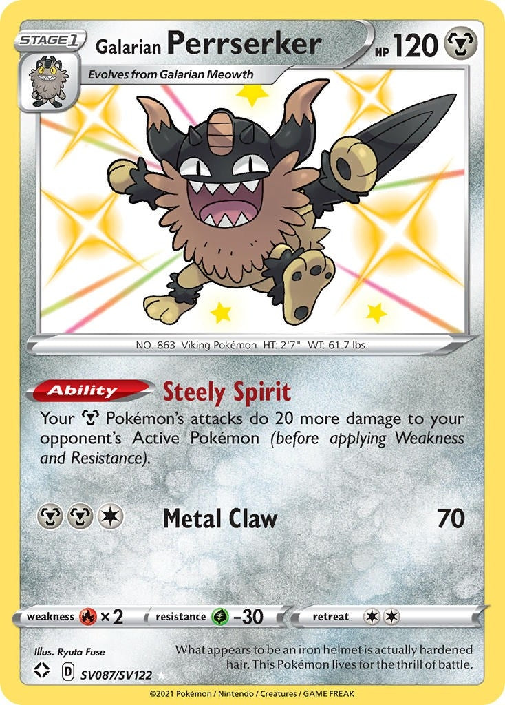 Image for Galarian Perrserker (SV087/SV122) (Shining Fates: Shiny Vault) (SHFSV) - Pokemon