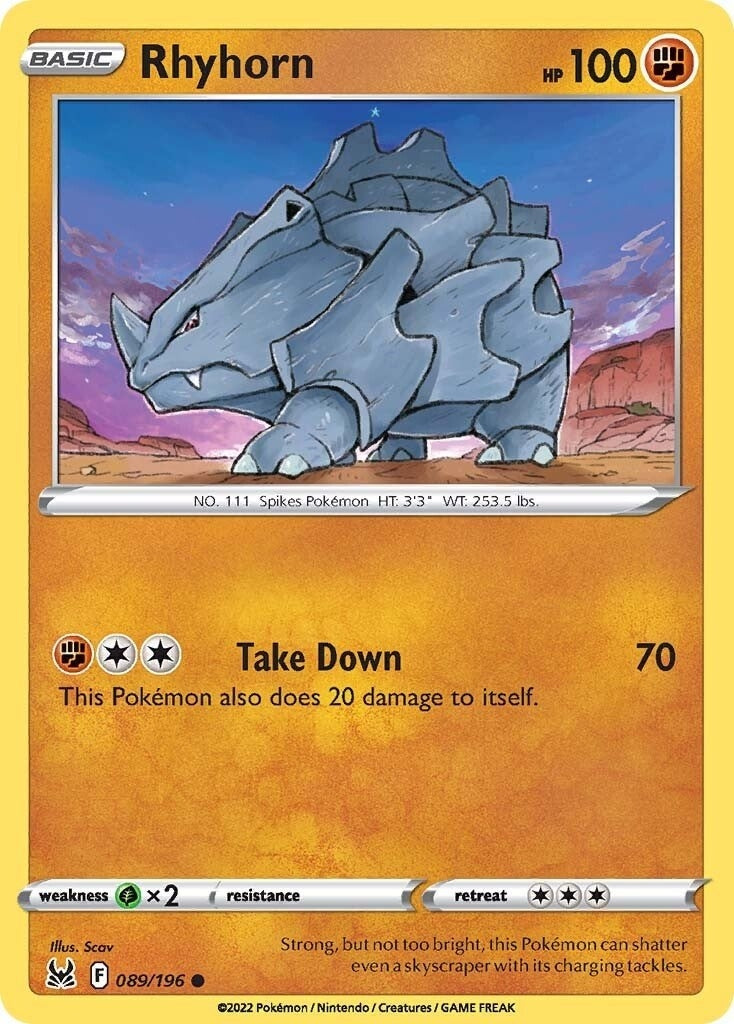 Image for Rhyhorn (089/196) (SWSH11: Lost Origin) (SWSH11) - Pokemon