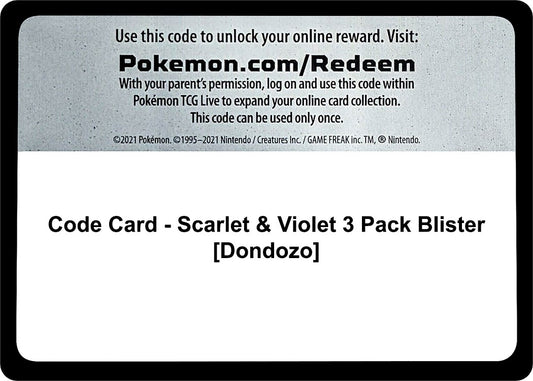 Image for Code Card - Scarlet & Violet 3 Pack Blister [Dondozo] (SV01: Scarlet & Violet Base Set) - Pokemon