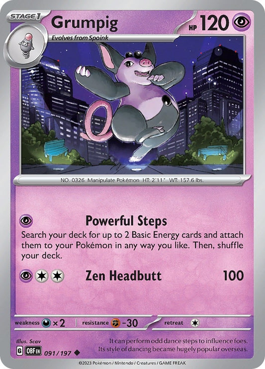 Image for Grumpig (091/197) (SV03: Obsidian Flames) - Pokemon