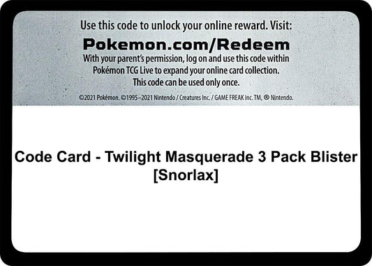 Image for Code Card - Twilight Masquerade 3 Pack Blister [Snorlax] (SV06: Twilight Masquerade) - Pokemon