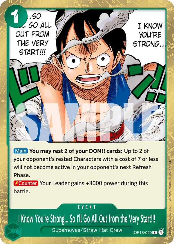 Image for I Know You're Strong... So I'll Go All Out from the Very Start!!! (OP13-040) (Carrying On His Will) (OP13) - One Piece Card Game