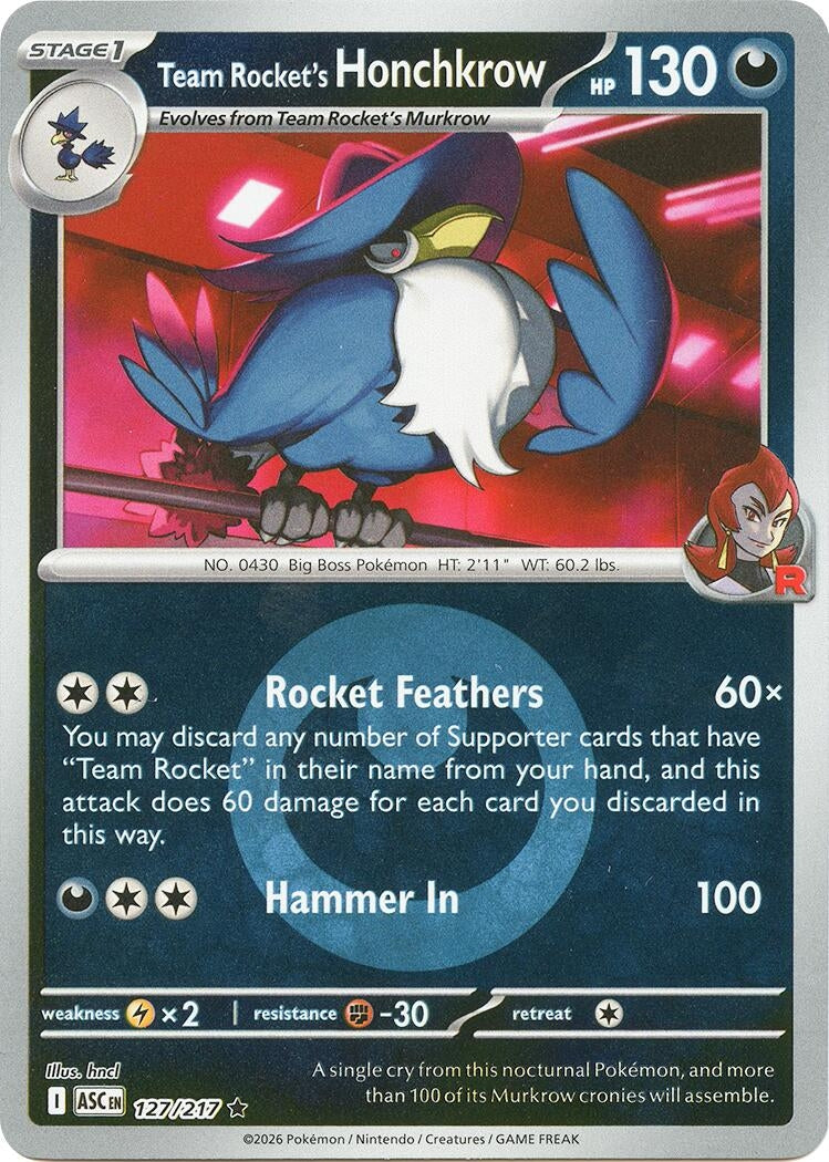 Image for Team Rocket's Honchkrow (Energy Symbol Pattern) (127/217) (ASC) - Pokemon