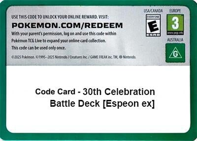 Image for Code Card - 30th Celebration Battle Deck [Espeon ex] (ME: 30th Celebration) (30C) - Pokemon