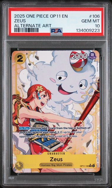 PSA 10 - ONE PIECE OP11-A FIST OF DIVINE SPEED #106 ZEUS AA