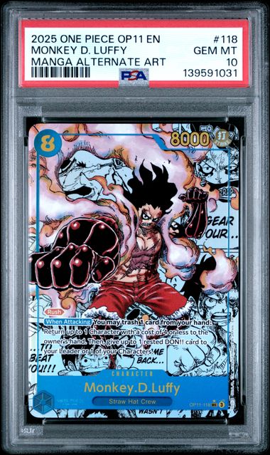 PSA 10 ONE PIECE OP11 #118 MONKEY D. LUFFY MANGA ALTERNATE ART