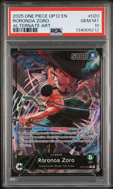 PSA 10 - ONE PIECE OP12-LEGACY OF THE MASTER #020 RORONOA ZORO AA